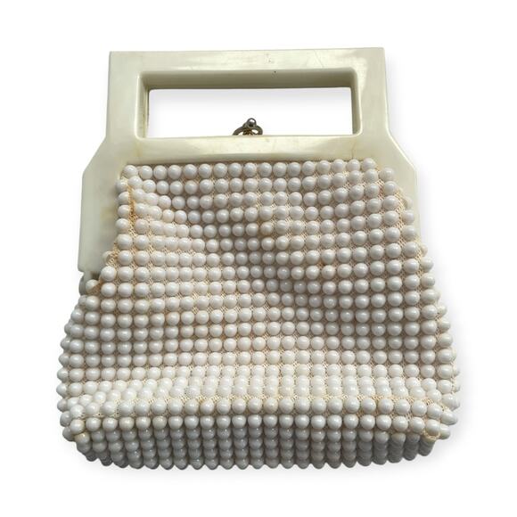 Vintage LaRegale ltd. top handle purse | white | kiss clasp | no missing beads - Picture 1 of 3
